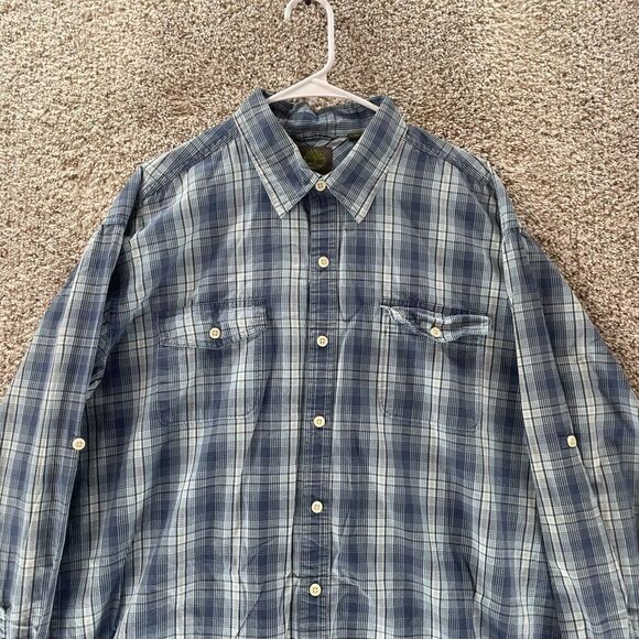 Timberland Shirt Mens Extra Large Blue Plaid Roll Tab Sleeves Button Up Casual - Picture 3 of 11